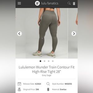 NWT Lululemon Wunder Train Size 8 HR 28" Contour Fit Grey Sage - Logo on Calf